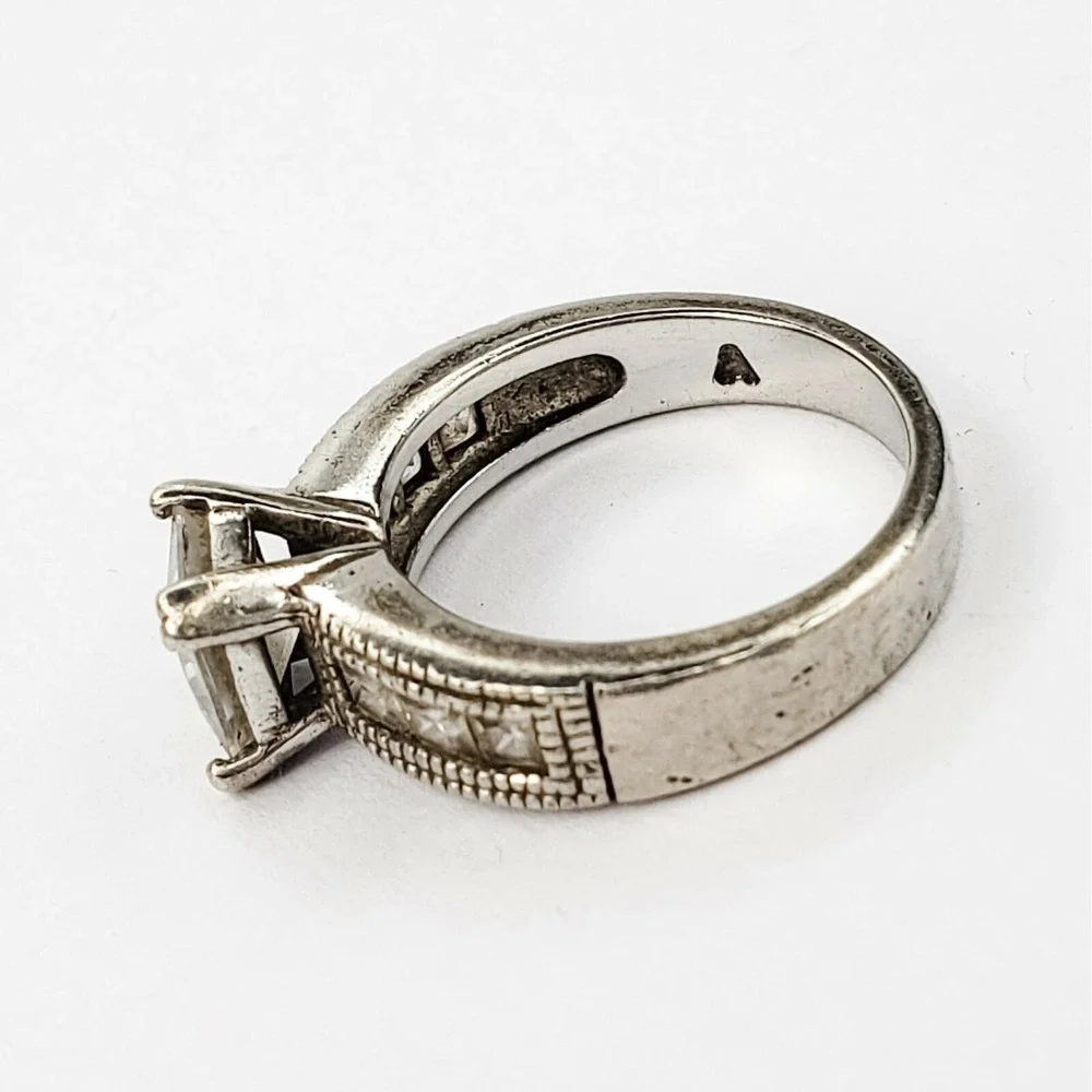 Vintage Engagement Ring Sterling Silver 925 Size 5.25 Silver Princess Cut